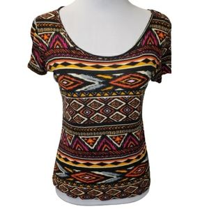 Annabelle Scoop Neck Tee Aztec Print Short Sleeve
